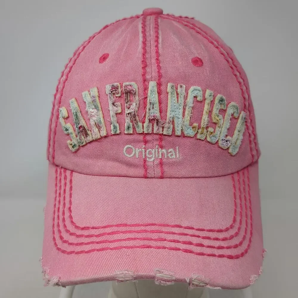 Robin Ruth Baseball Cap Pink One Size San Francisco Distressed Strapback hat